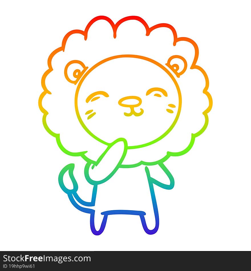 rainbow gradient line drawing of a cartoon lion