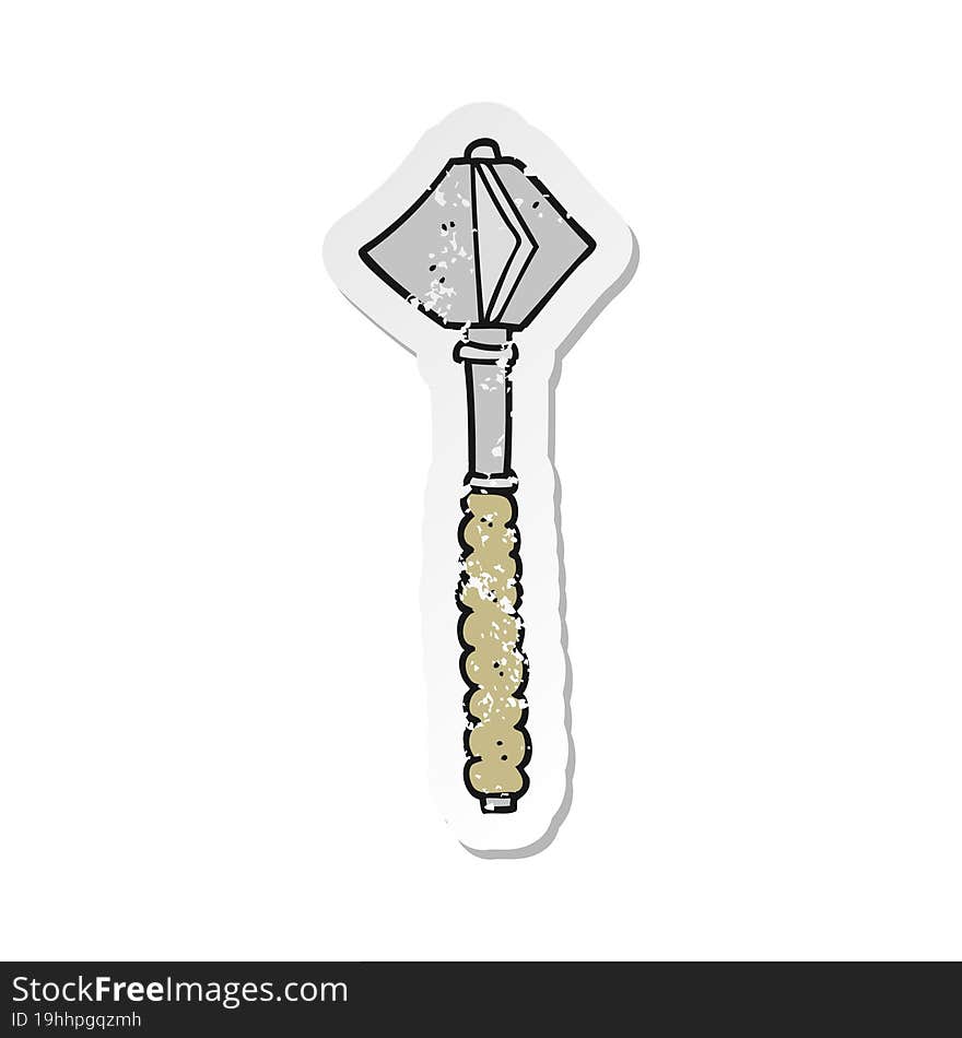 retro distressed sticker of a cartoon medieval mace