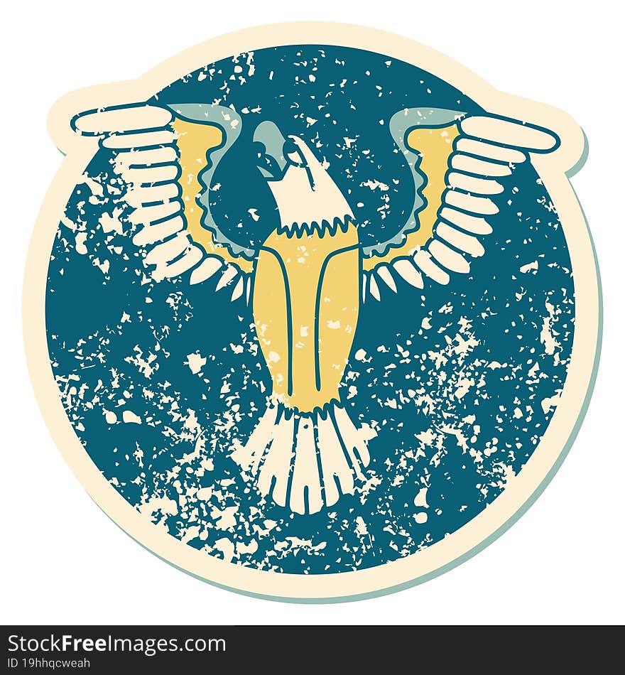 Distressed Sticker Tattoo Style Icon Of An American Eagle