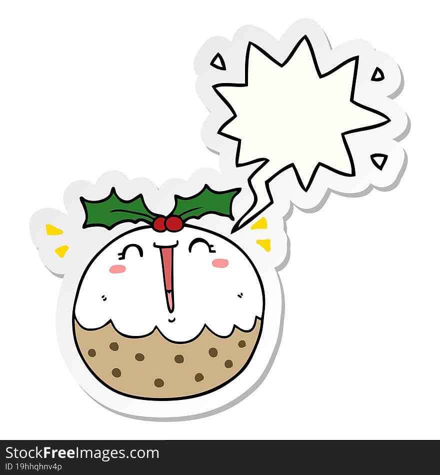 cute cartoon christmas pudding and speech bubble sticker