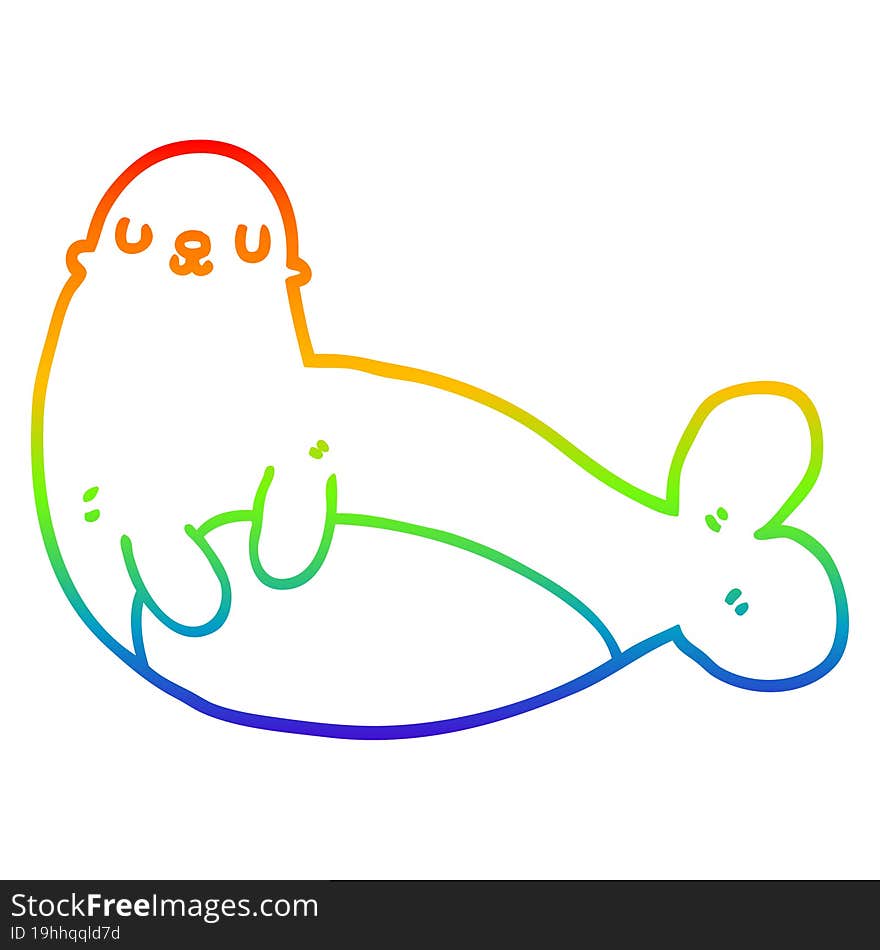 Rainbow Gradient Line Drawing Cartoon Seal