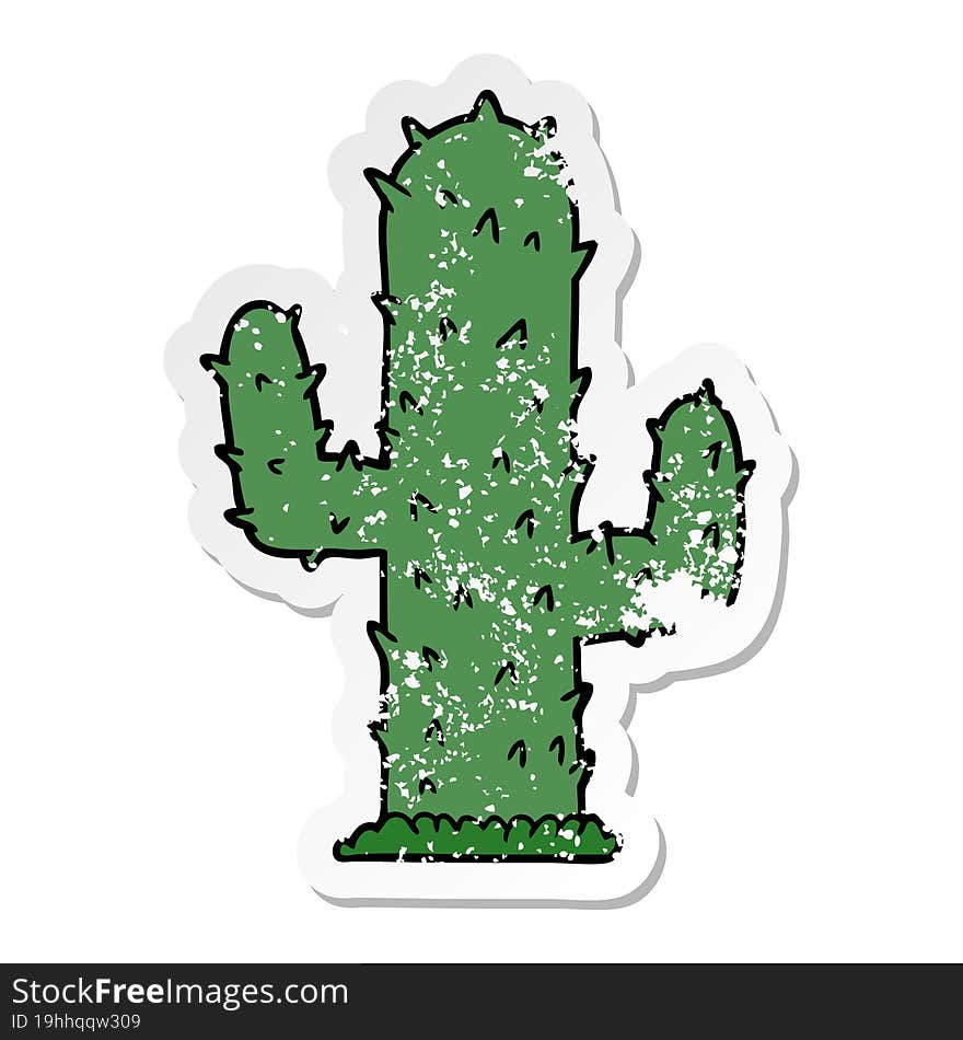 distressed sticker of a cartoon cactus