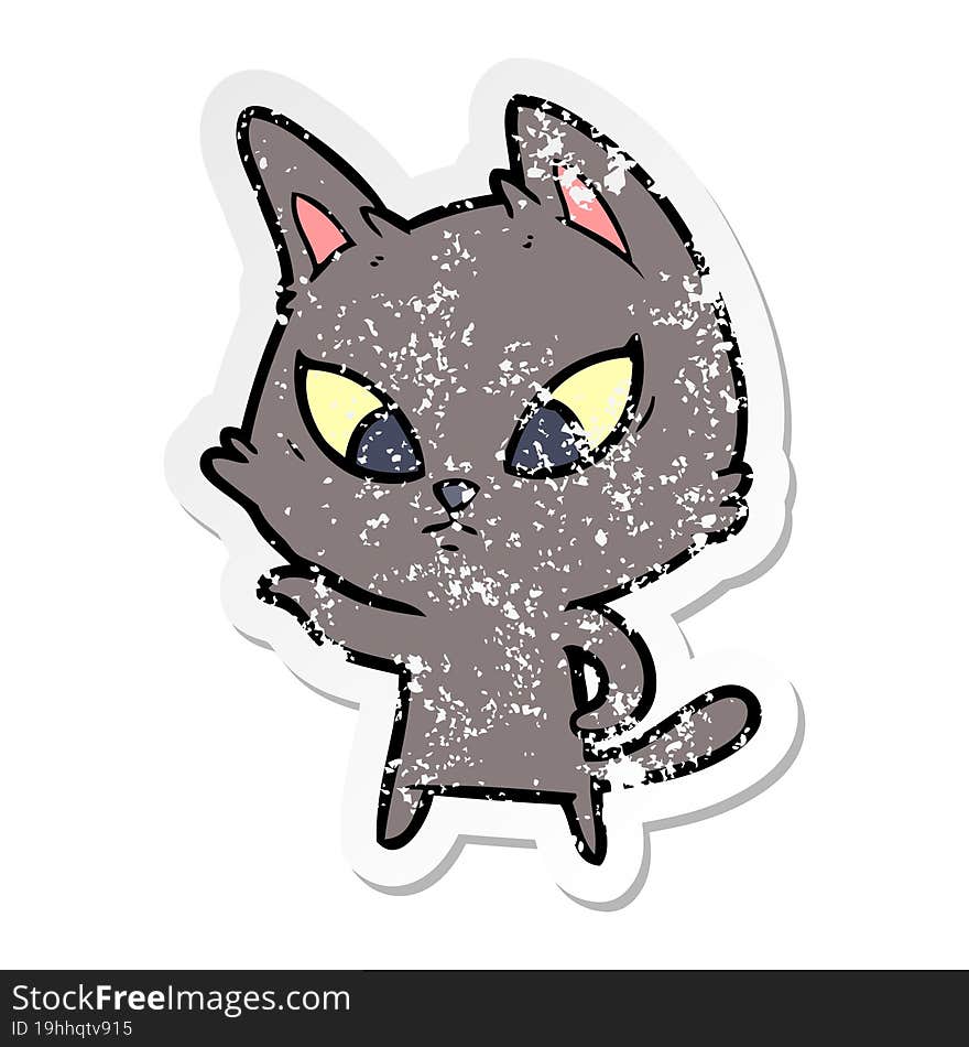 distressed sticker of a confused cartoon cat