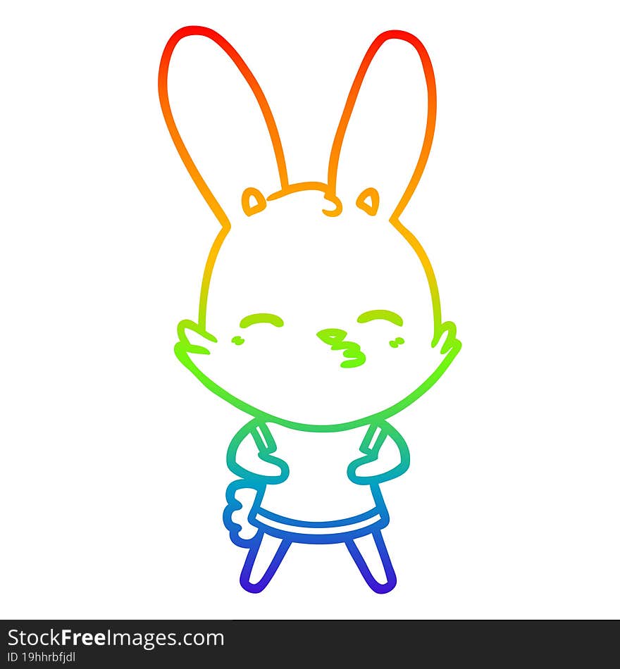 rainbow gradient line drawing of a curious bunny cartoon