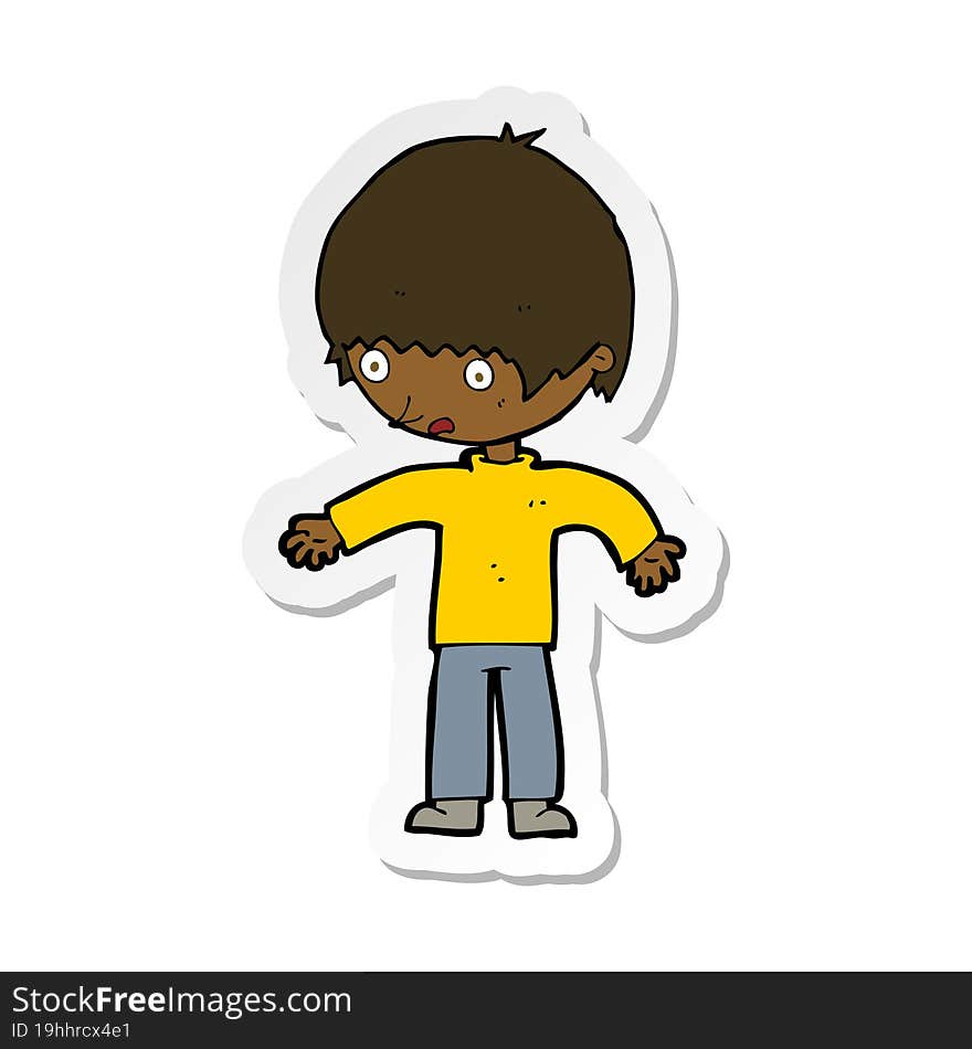 sticker of a cartoon confused boy