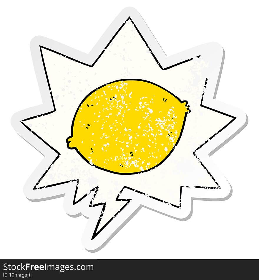 Cartoon Lemon And Speech Bubble Distressed Sticker