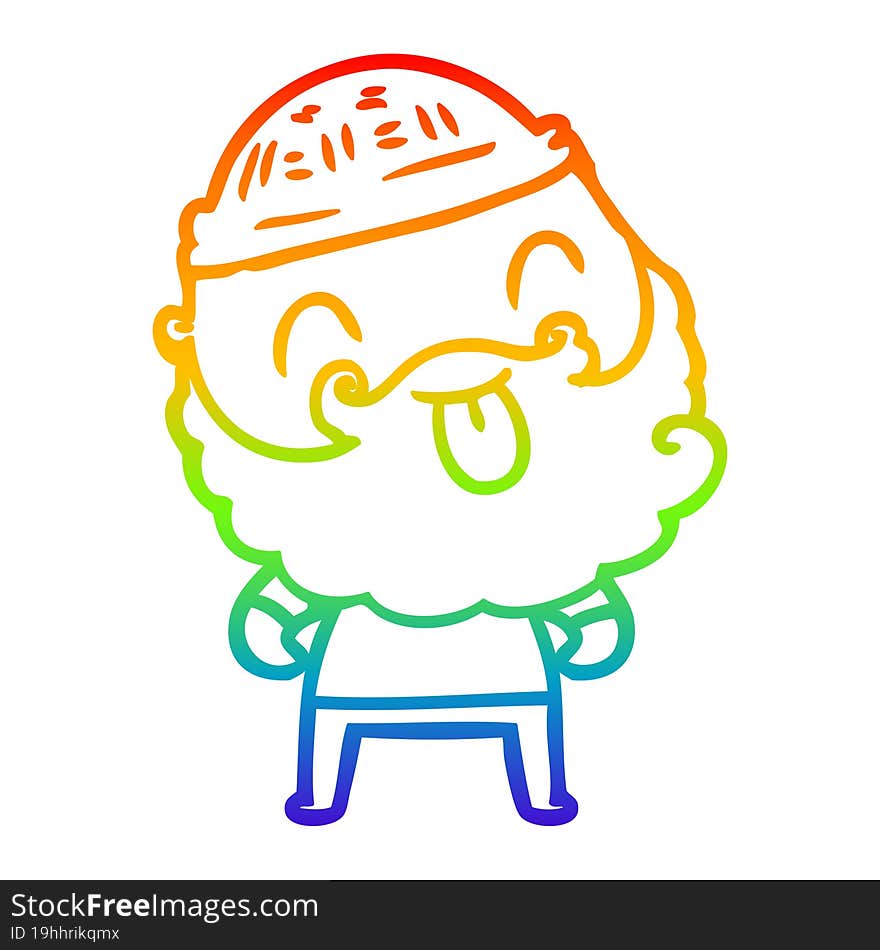 rainbow gradient line drawing man with beard sticking out tongue