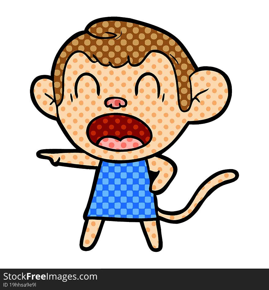 shouting cartoon monkey pointing. shouting cartoon monkey pointing