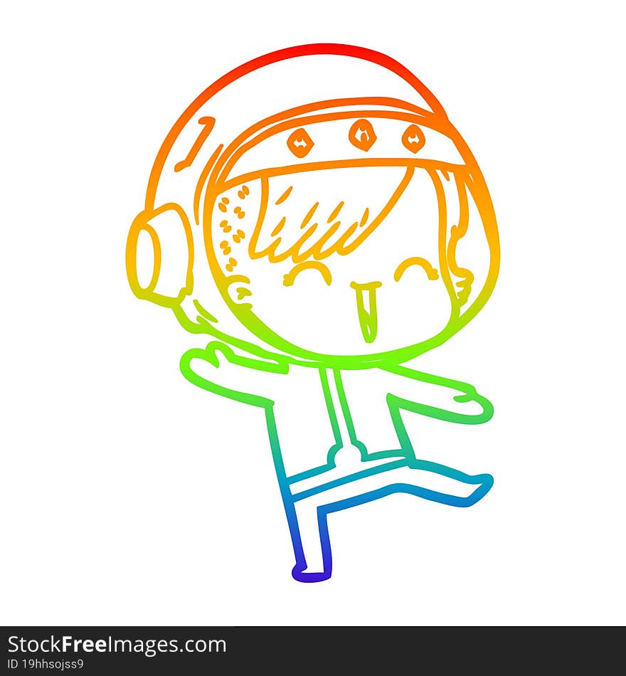 rainbow gradient line drawing happy cartoon space girl