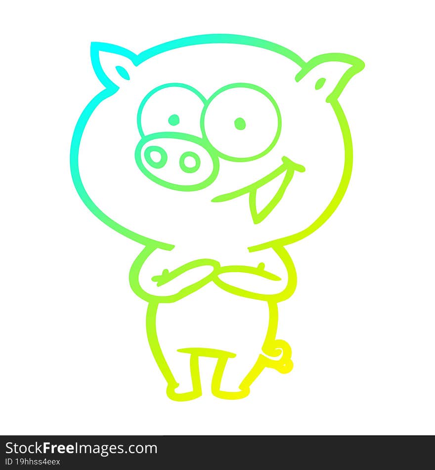 cold gradient line drawing of a cheerful pig cartoon