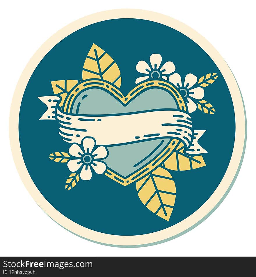 Tattoo Style Sticker Of A Heart And Banner