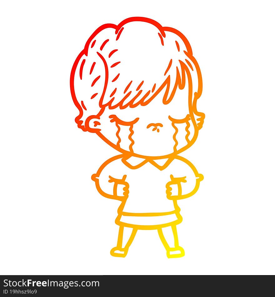 warm gradient line drawing of a cartoon woman crying