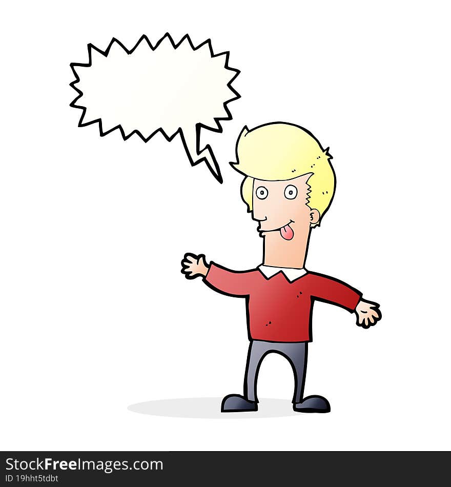 Cartoon Man Sticking Out Tongue With Speech Bubble