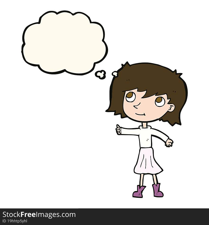 cartoon happy girl with thought bubble