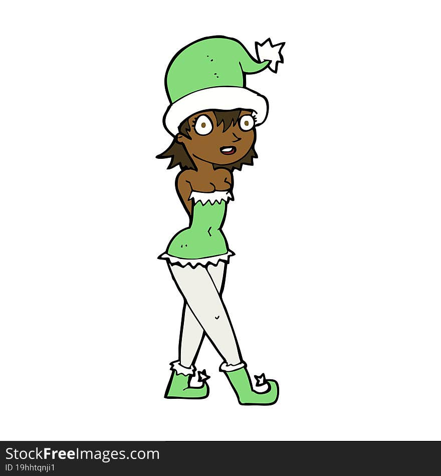 Cartoon Woman In Christmas Elf Costume