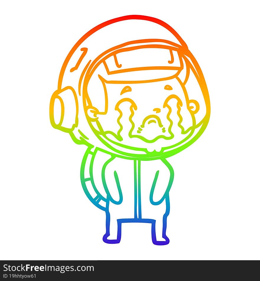 rainbow gradient line drawing cartoon crying astronaut