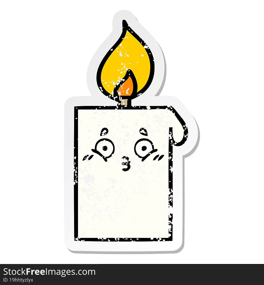 distressed sticker of a cute cartoon lit candle