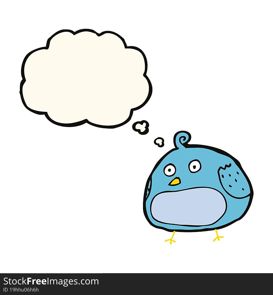 cartoon fat bird with thought bubble