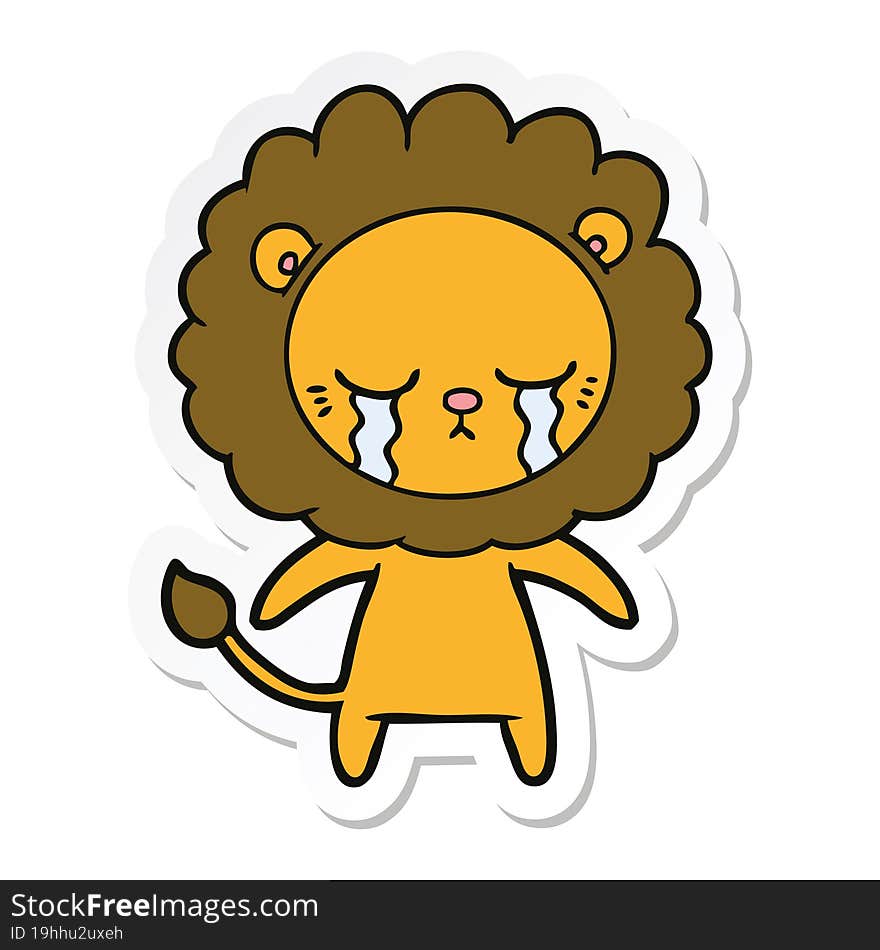 sticker of a crying cartoon lion