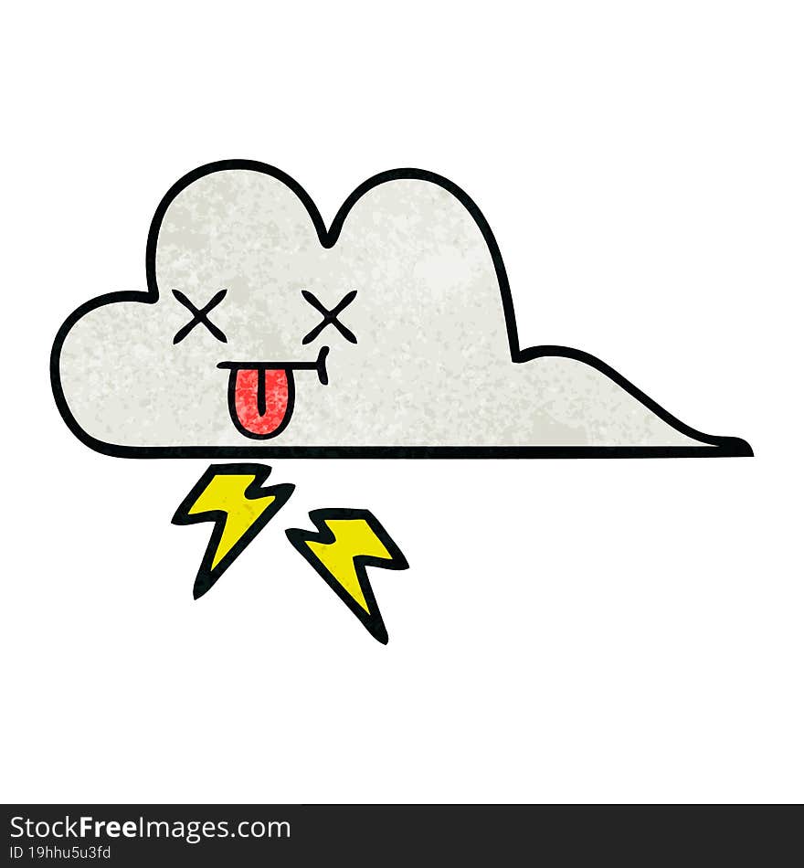 retro grunge texture cartoon of a thunder cloud