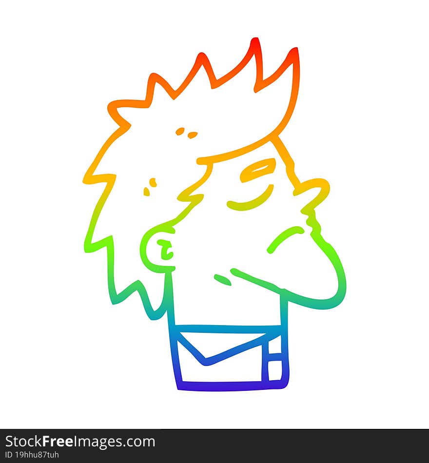 Rainbow Gradient Line Drawing Cartoon Arrogant Man