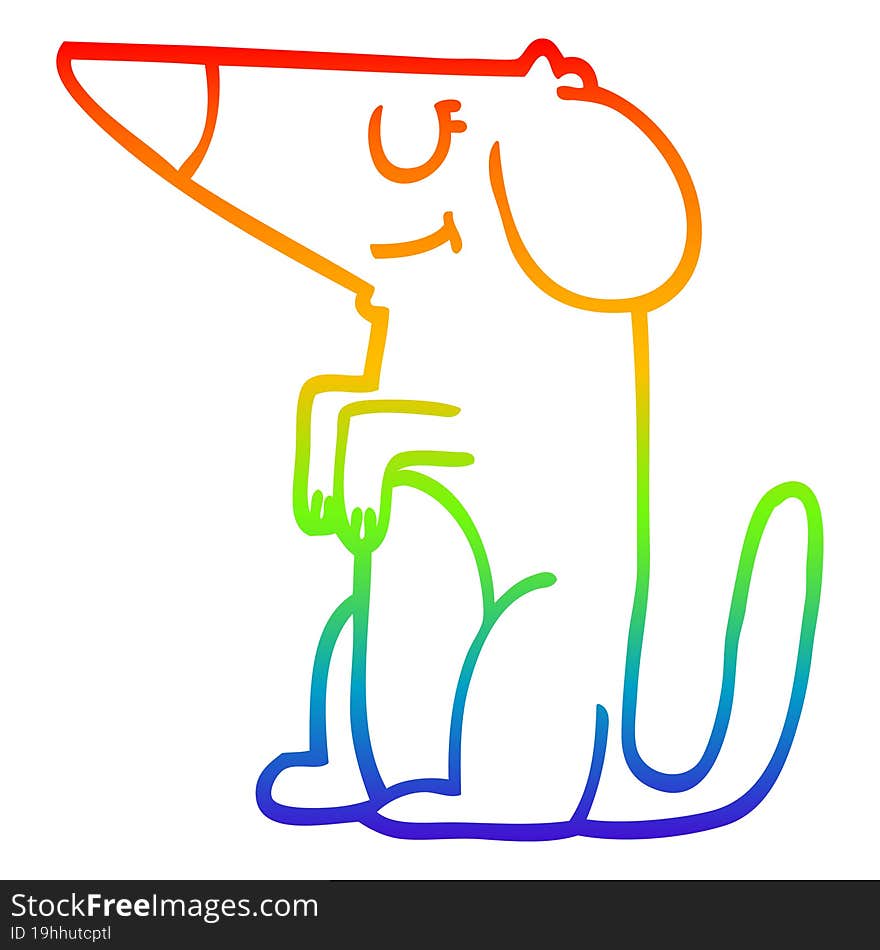 rainbow gradient line drawing of a cartoon well behaved dog