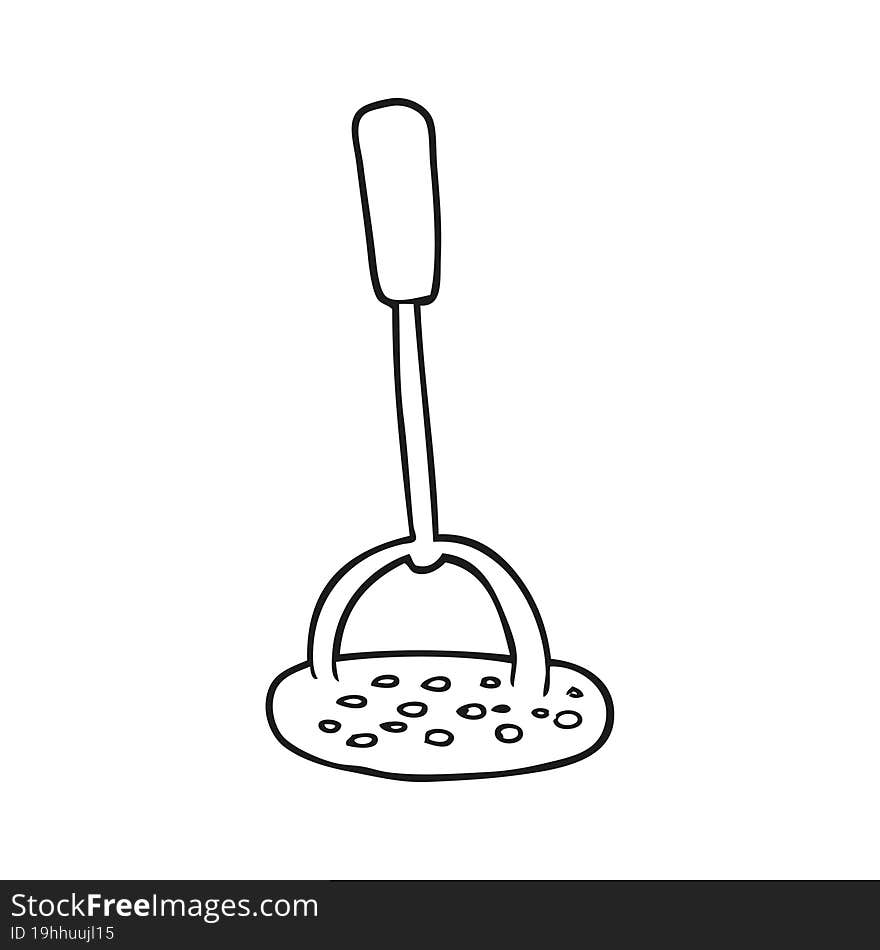 freehand drawn black and white cartoon potato masher