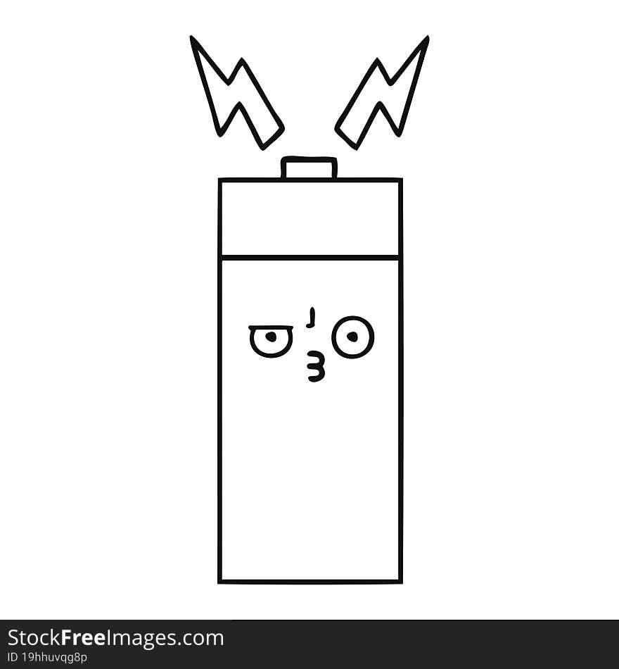 line drawing cartoon of a battery. line drawing cartoon of a battery