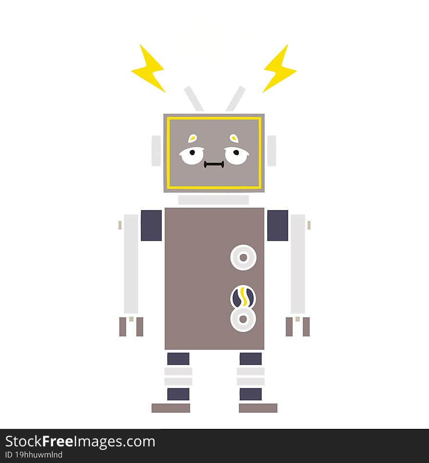 Flat Color Retro Cartoon Malfunctioning Robot