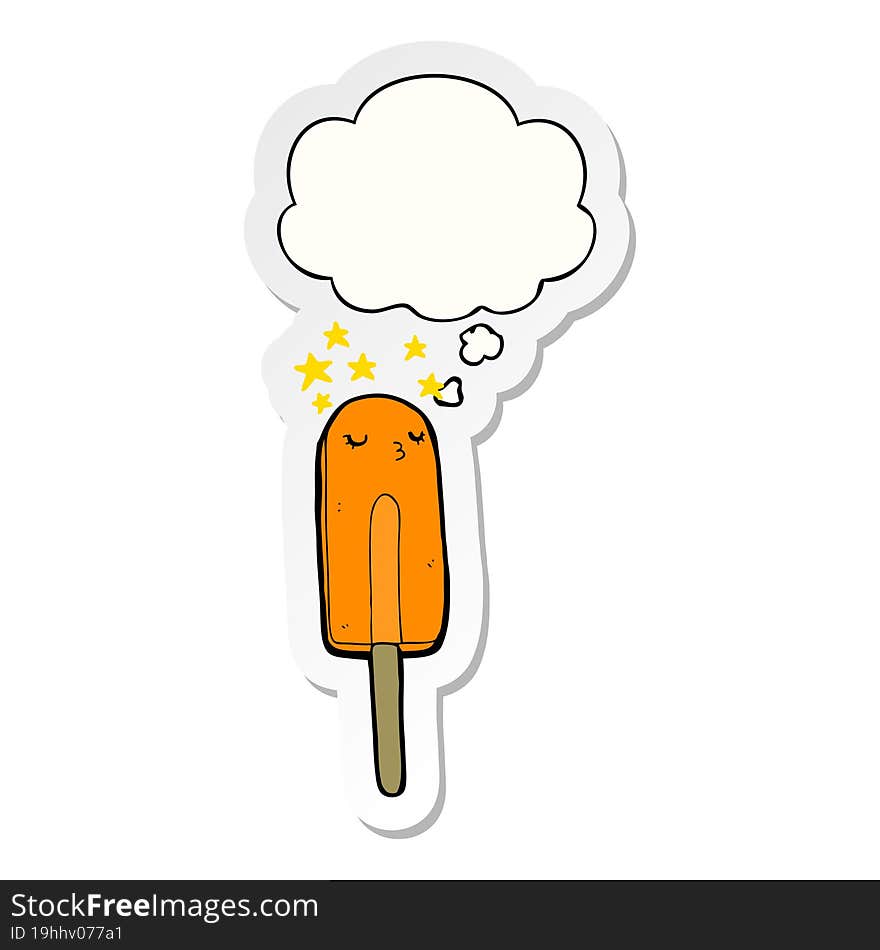 cartoon ice lolly and thought bubble as a printed sticker