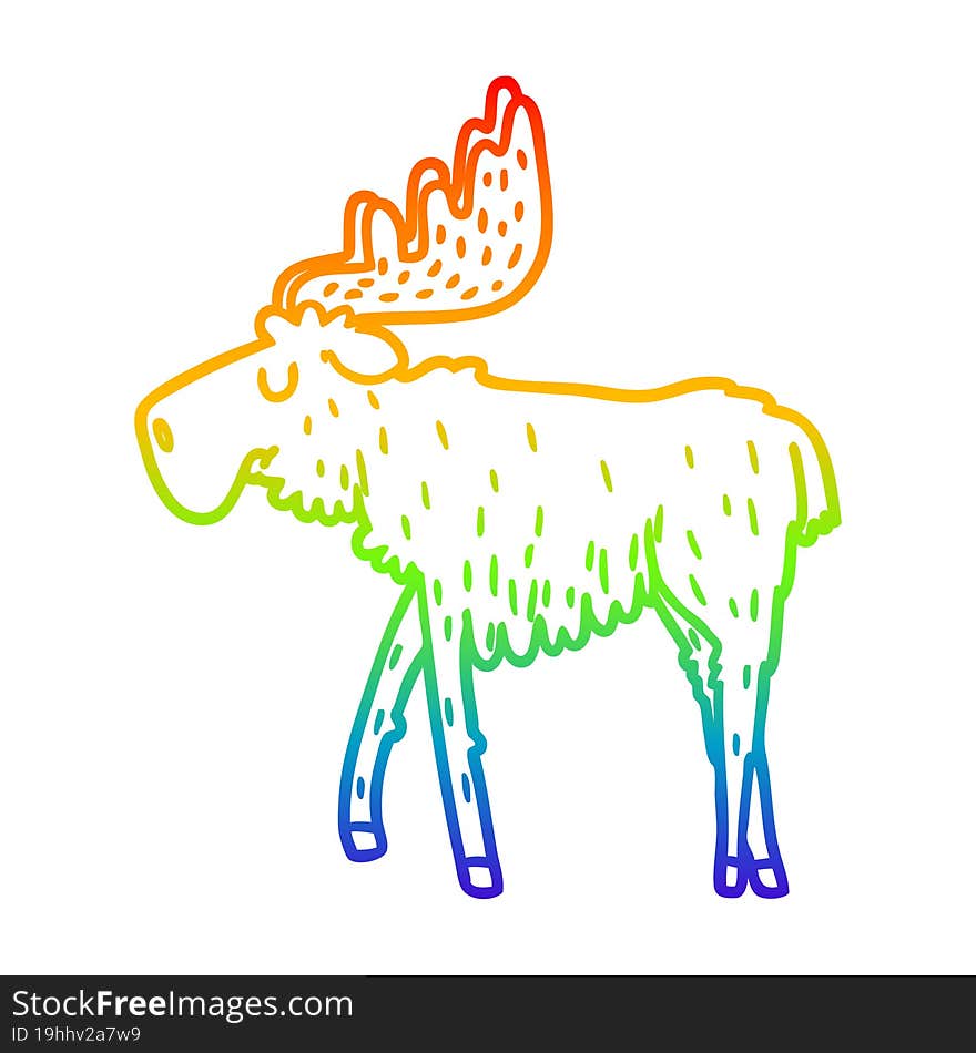 rainbow gradient line drawing of a cartoon moose