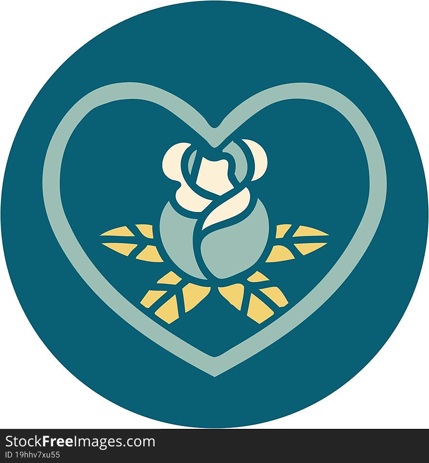 Tattoo Style Icon Of A Heart And Flowers