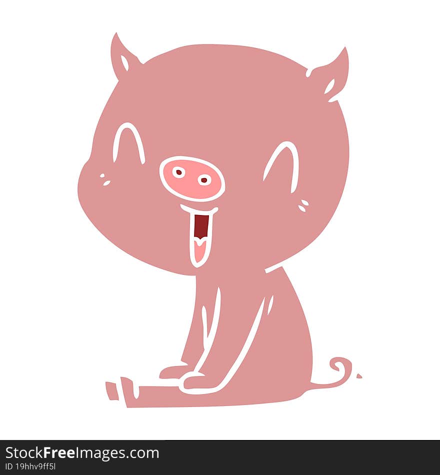 Happy Flat Color Style Cartoon Pig Sitting