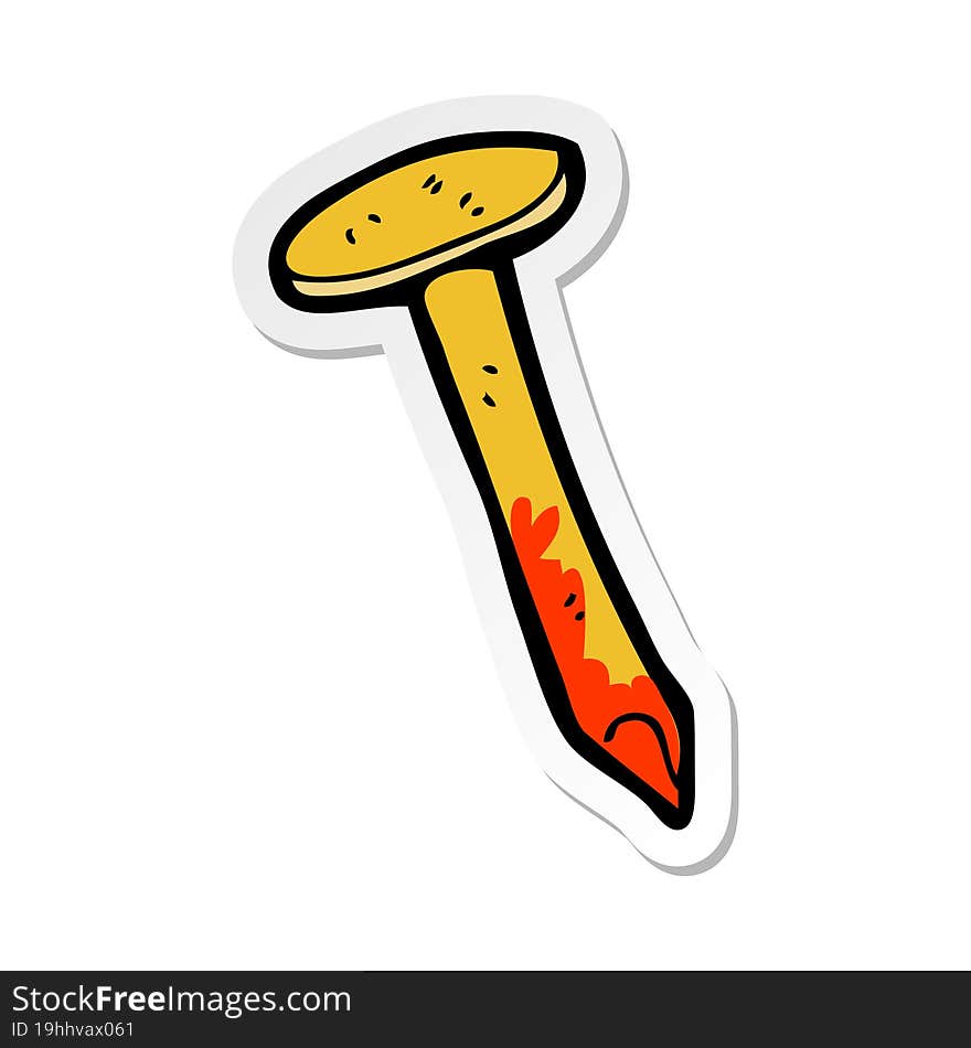 sticker of a cartoon bloody nail