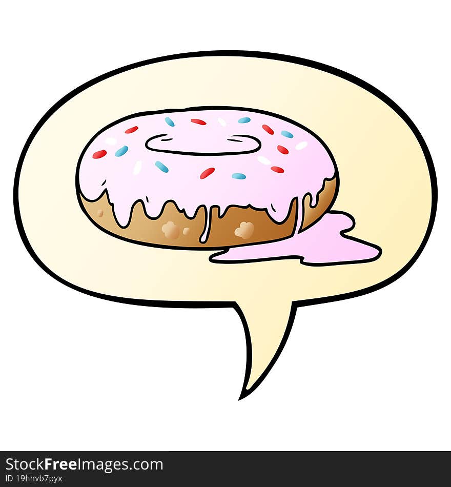 cartoon donut and speech bubble in smooth gradient style