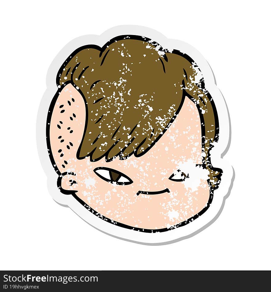 distressed sticker of a cartoon female face