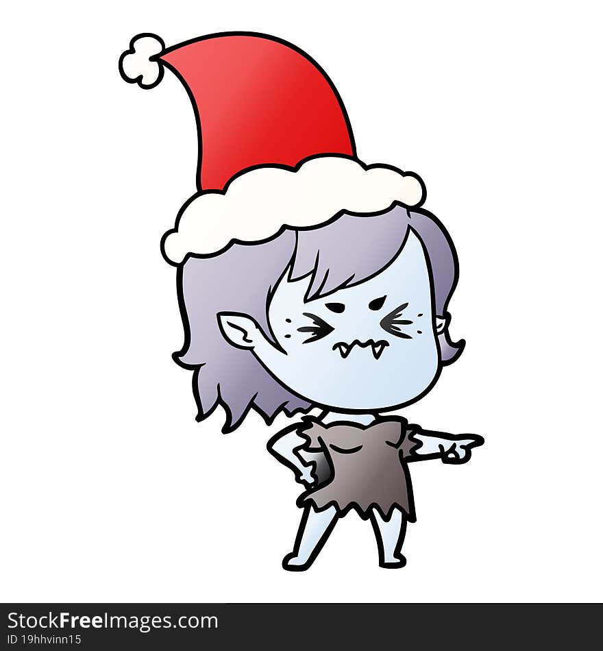 Annoyed Gradient Cartoon Of A Vampire Girl Wearing Santa Hat