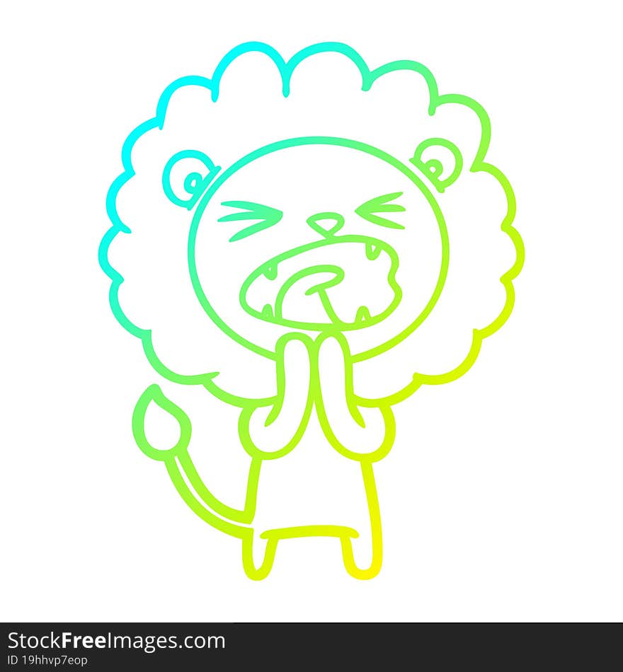 cold gradient line drawing cartoon lion praying