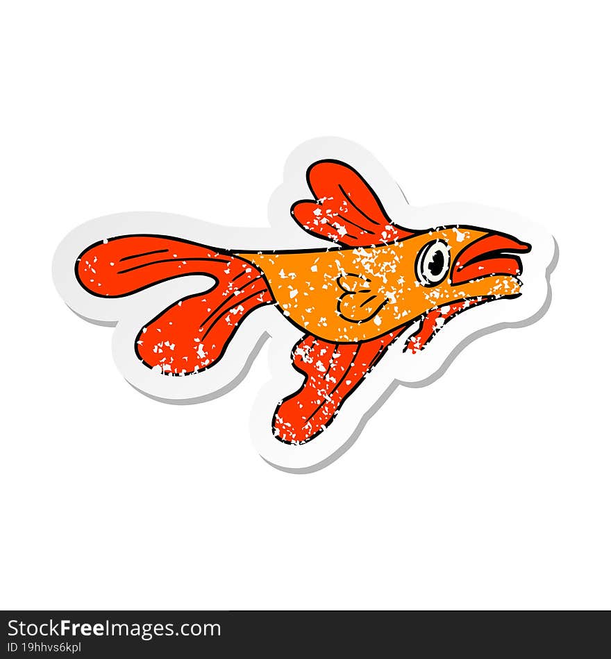 distressed sticker of a cartoon fighting fish