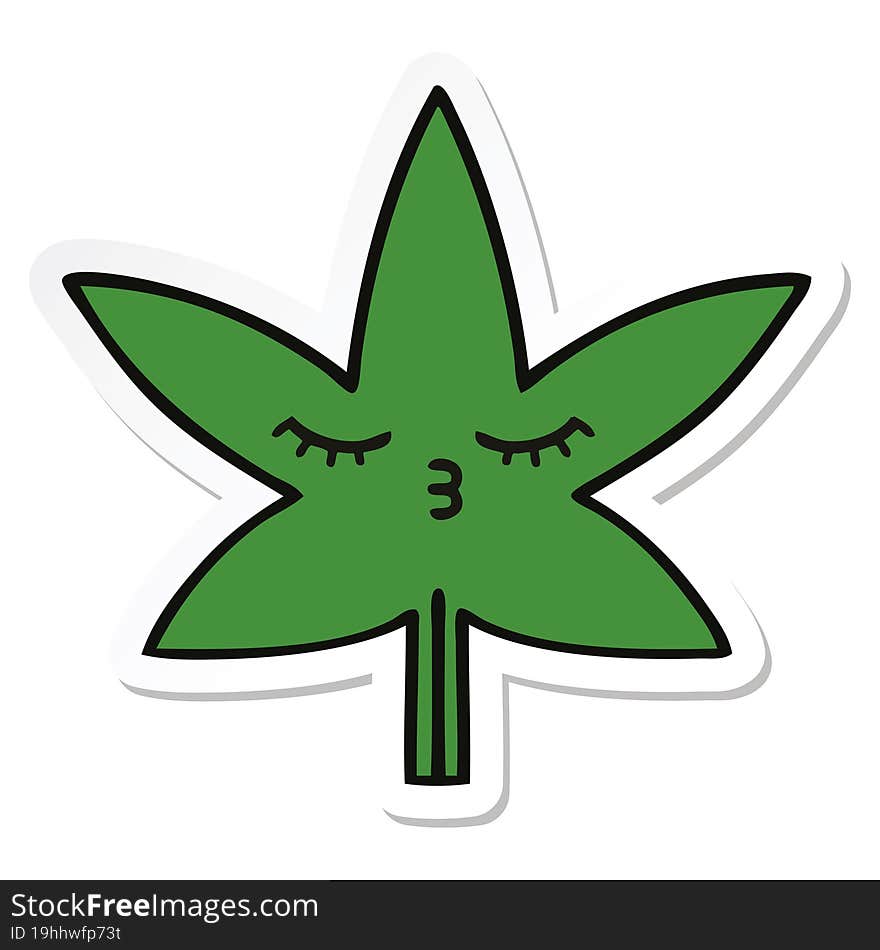 Sticker Of A Cute Cartoon Marijuana Leaf