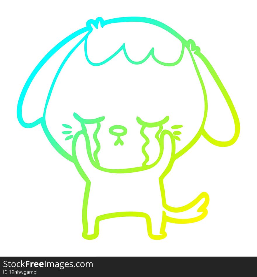 cold gradient line drawing of a cute puppy crying cartoon