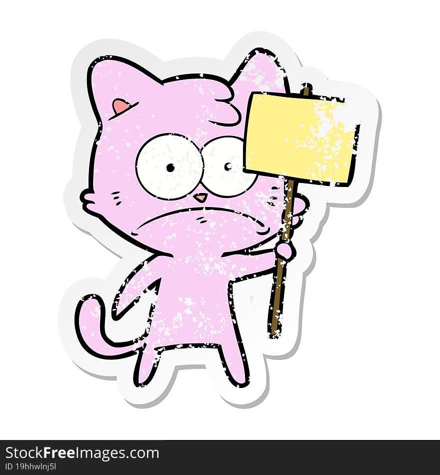 distressed sticker of a cartoon nervous cat