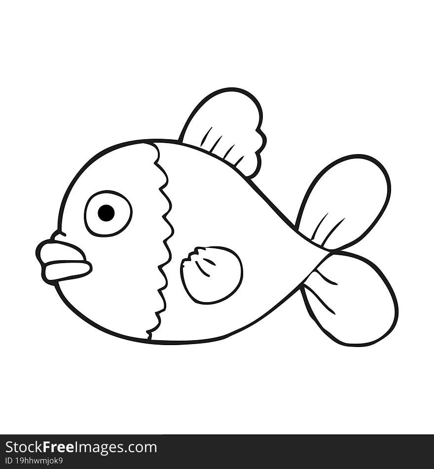 freehand drawn black and white cartoon fish