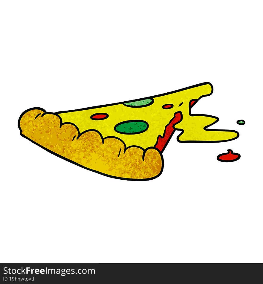 textured cartoon doodle of a slice of pizza