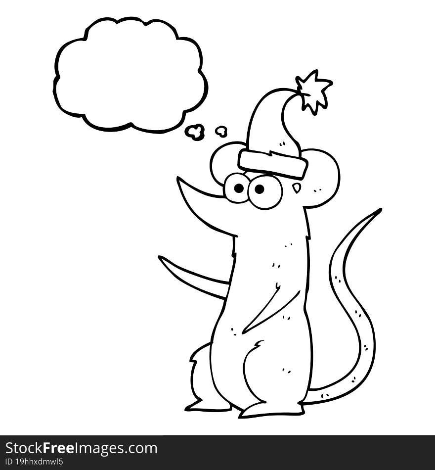 thought bubble cartoon mouse wearing christmas hat