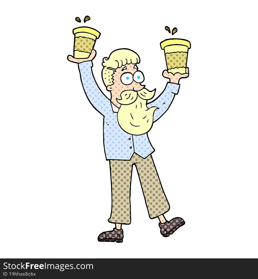 cartoon man with coffee cups