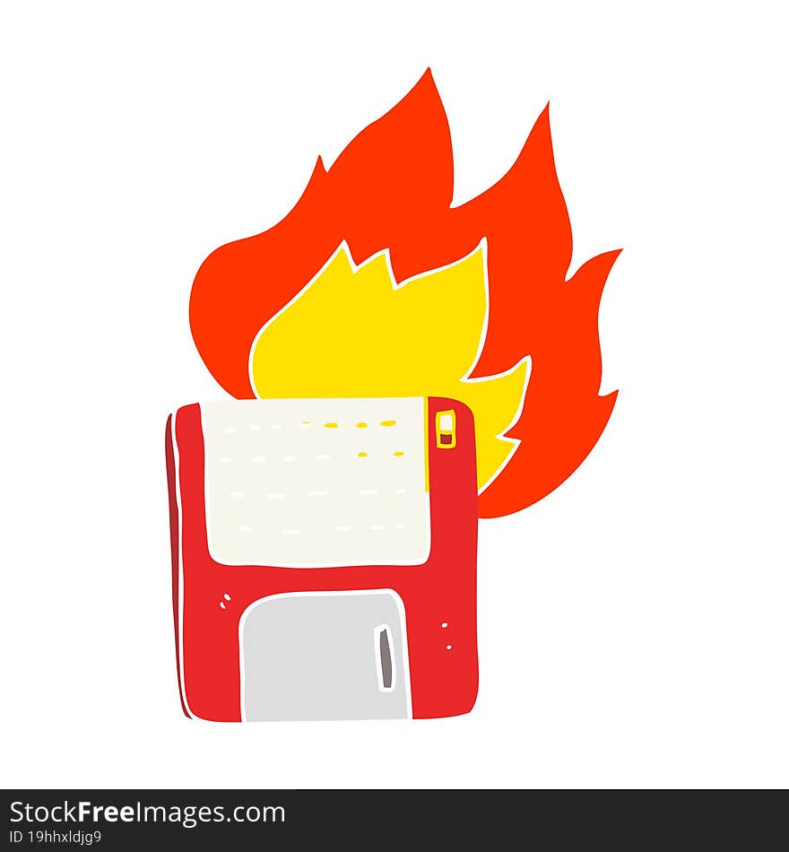 flat color illustration of old computer disk burning. flat color illustration of old computer disk burning