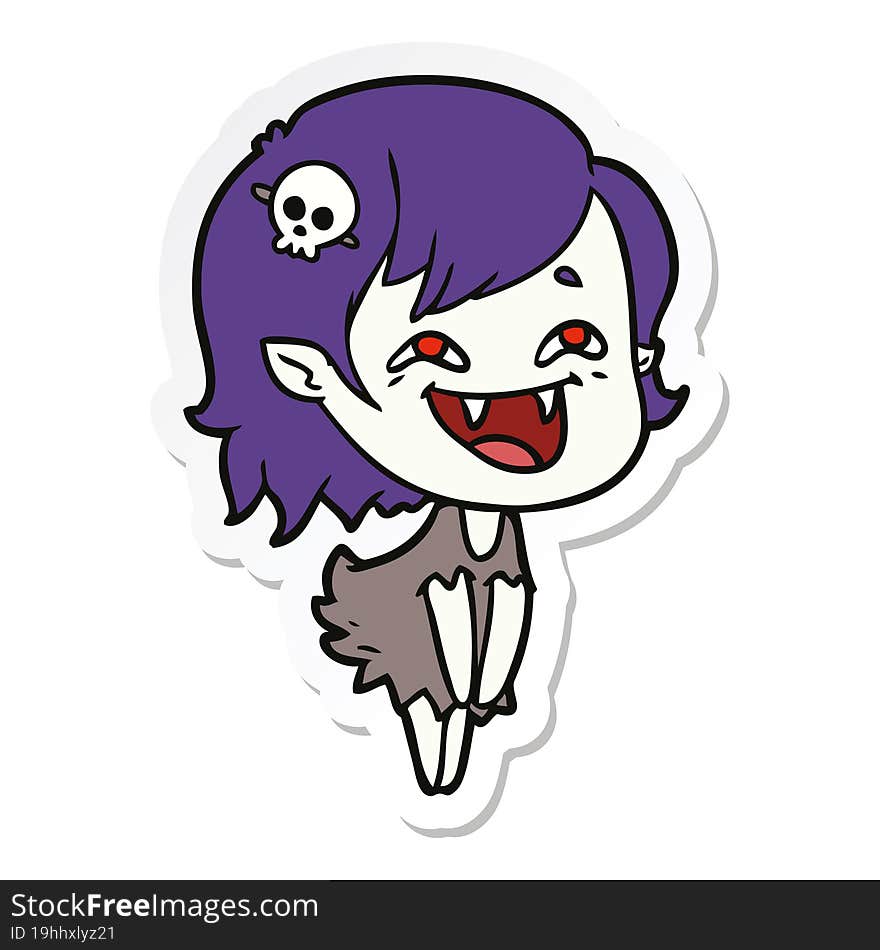 Sticker Of A Cartoon Laughing Vampire Girl