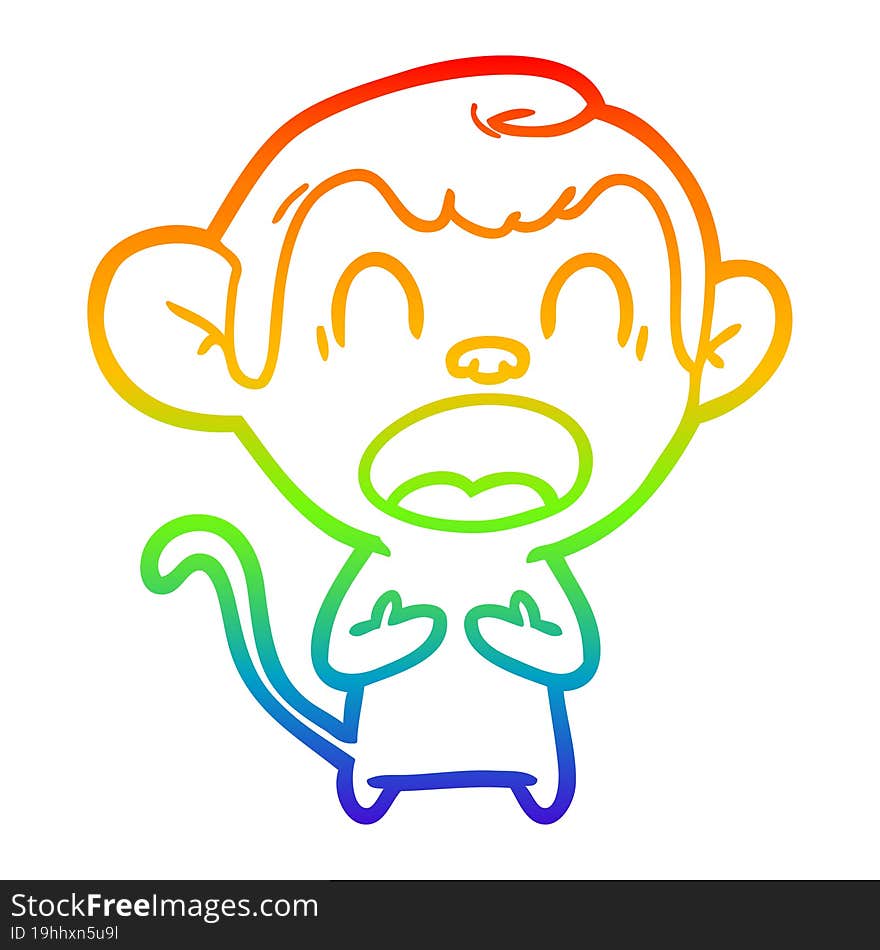 rainbow gradient line drawing shouting cartoon monkey