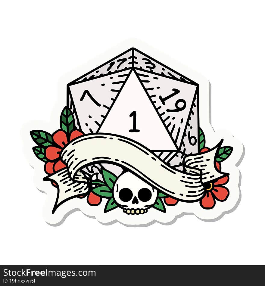 natural one d20 dice roll sticker